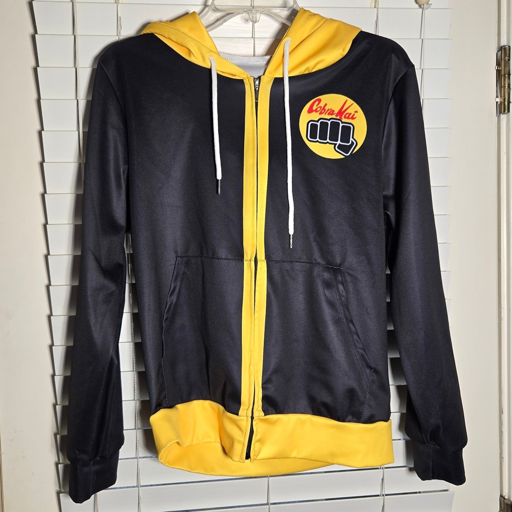 Cobra Kai Karate Kid Zip Up Hoodie Black Yellow Graphic Jacket Mens Small
